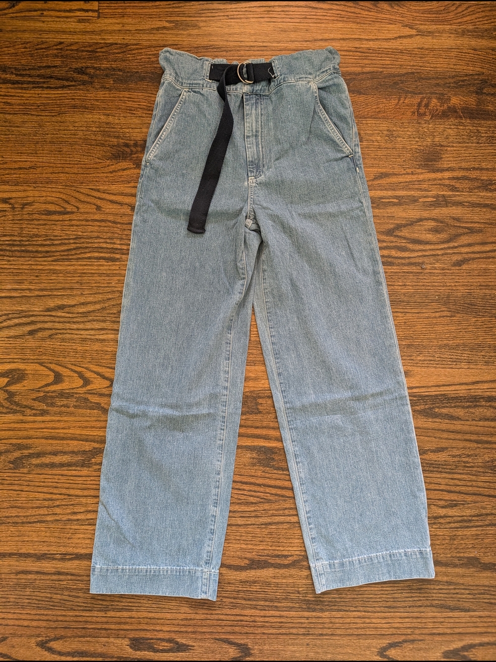 rag & bone Light Blue Relaxed Straight Jeans with Navy Belt
